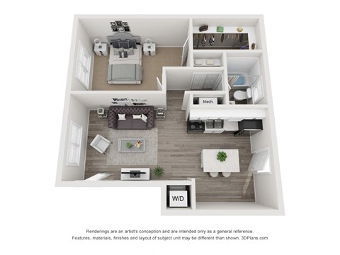 1 Bedroom Floorplan at Georgian Oaks Apartments, Georgia
